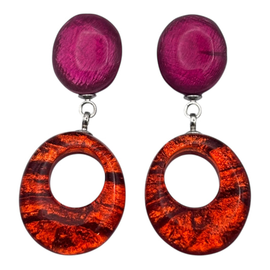Tropical Aztec Hollow Circles Shiny Double Drop Stud Earrings