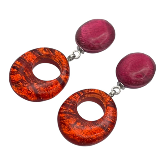 Tropical Aztec Hollow Circles Shiny Double Drop Stud Earrings