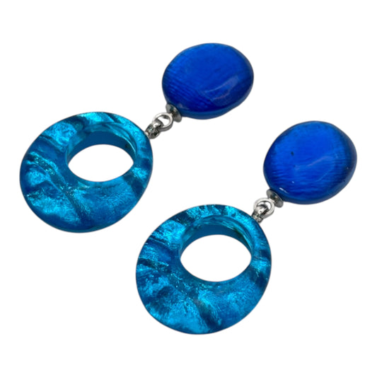 Turquoise Aztec Hollow Circles Shiny Double Drop Stud Earrings
