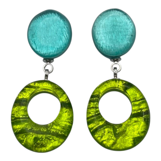 Zest Aztec Hollow Circles Shiny Double Drop Stud Earrings