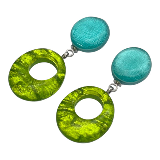 Zest Aztec Hollow Circles Shiny Double Drop Stud Earrings