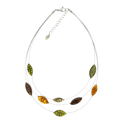 Pistachio Aztec Petal Shiny 3 Strand Necklace | The Jewellery Stop