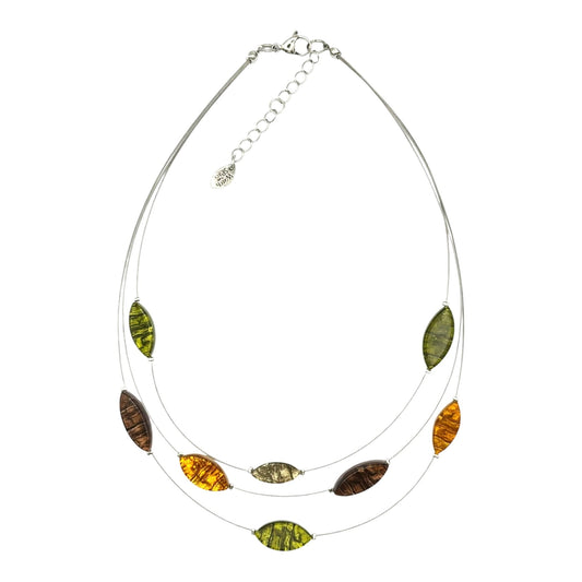 Pistachio Aztec Petal Shiny 3 Strand Necklace | The Jewellery Stop