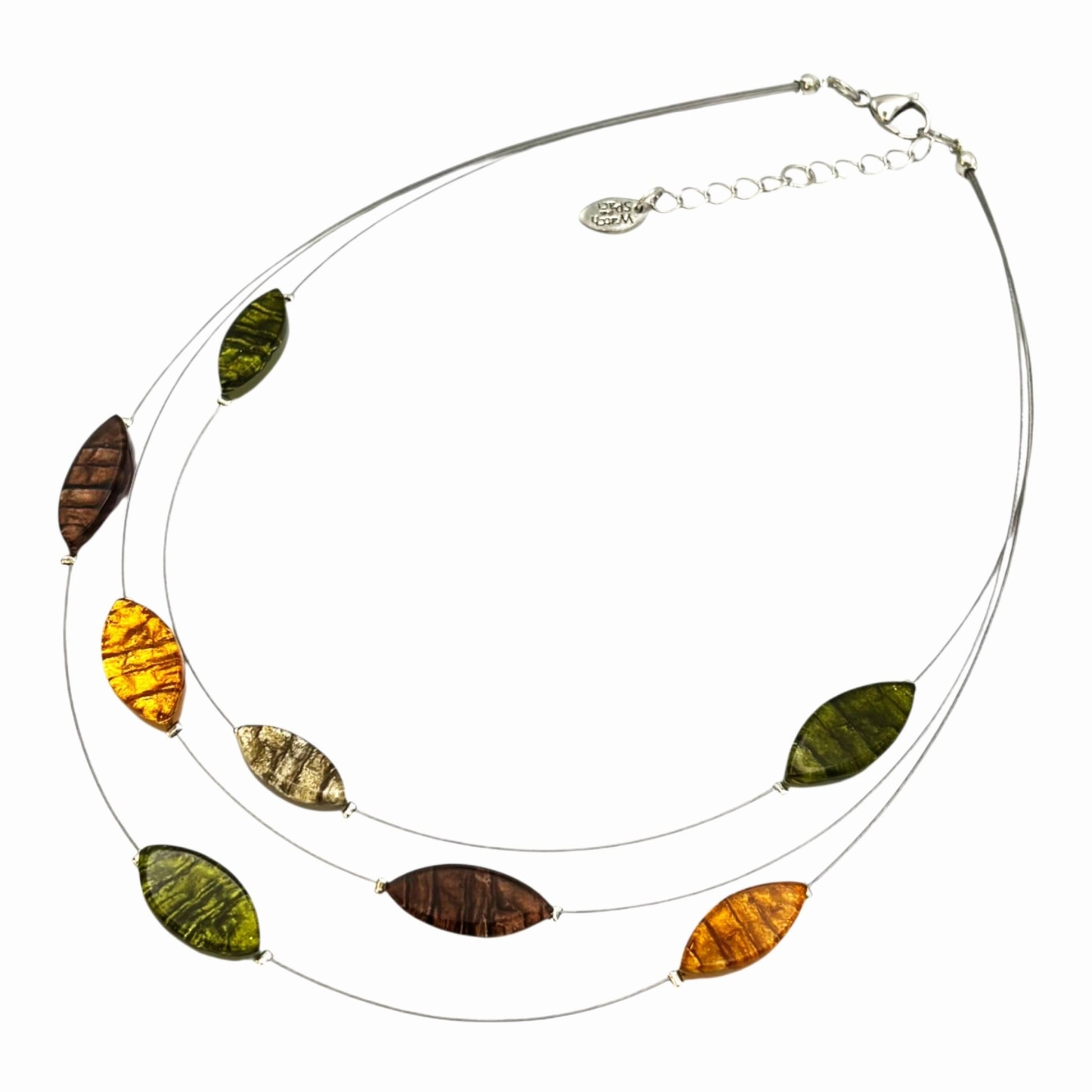 Pistachio Aztec Petal Shiny 3 Strand Necklace | The Jewellery Stop