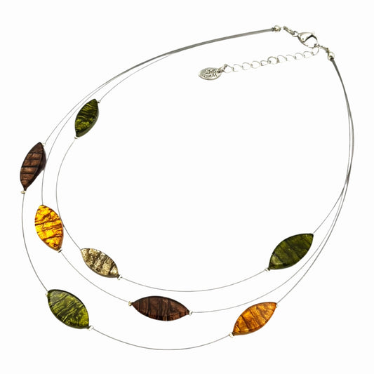Pistachio Aztec Petal Shiny 3 Strand Necklace | The Jewellery Stop