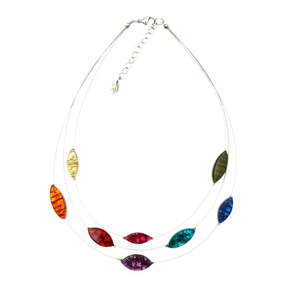 Rainbow Aztec Petal Shiny 3 Strand Necklace | The Jewellery Stop