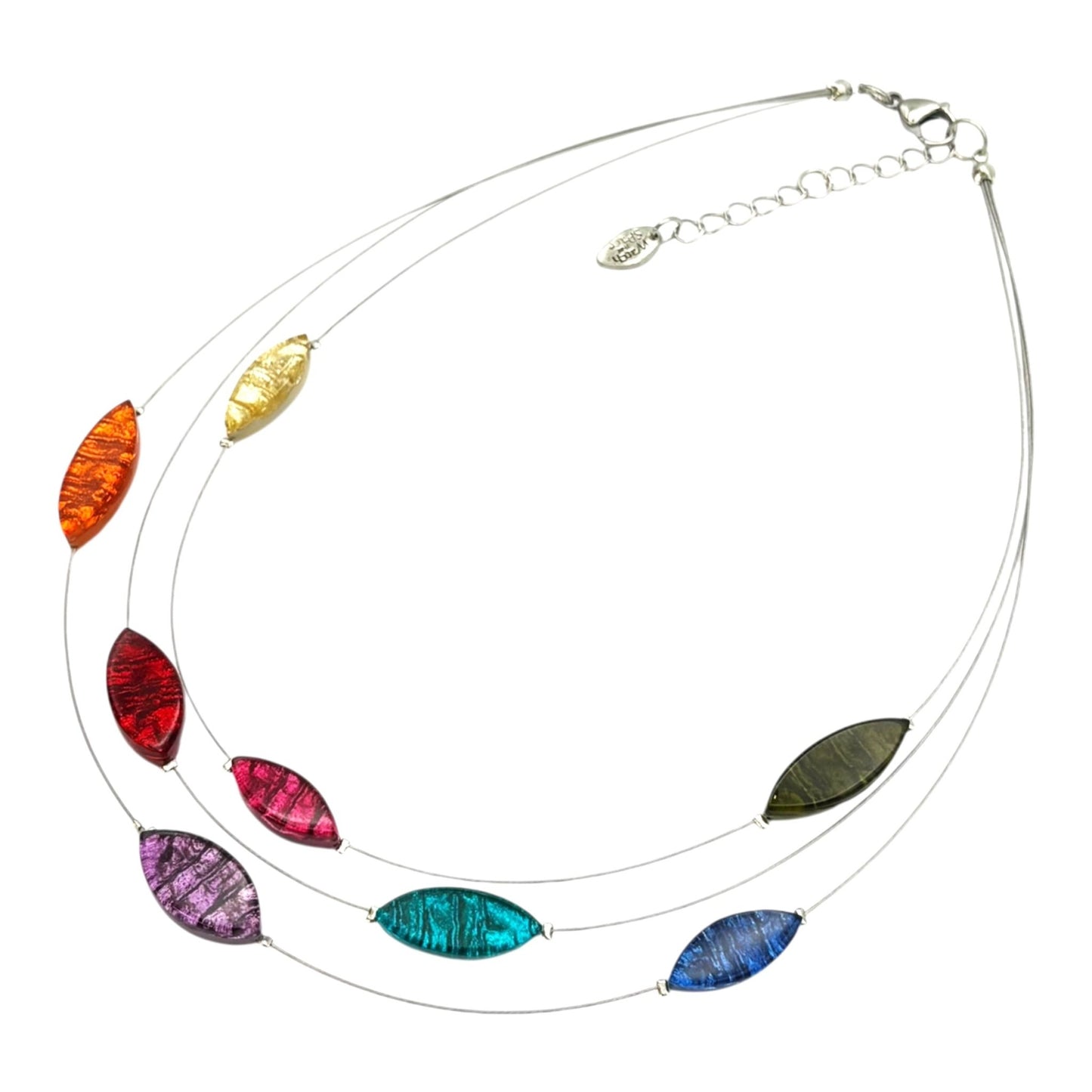 Rainbow Aztec Petal Shiny 3 Strand Necklace | The Jewellery Stop