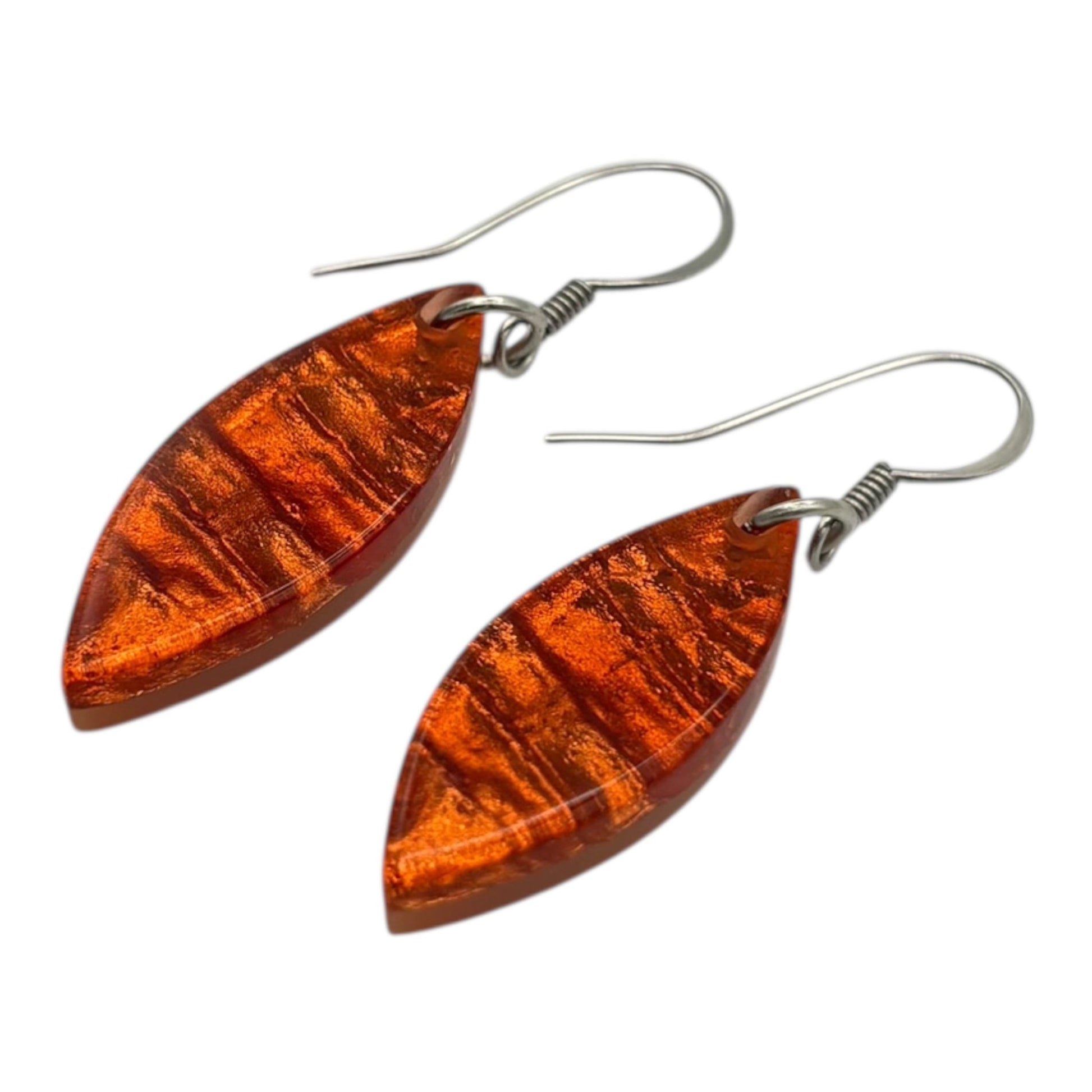 Orange Aztec Petal Shiny Fish Hook Earrings | The Jewellery Stop