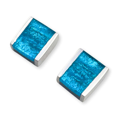 Turquoise Ribbons Shiny Stud Earrings