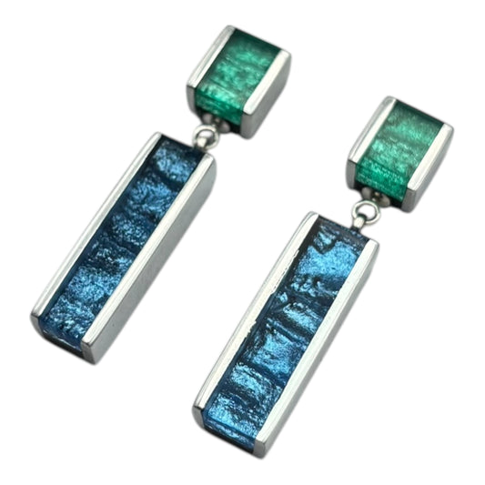 Crystal Ribbons Shiny Double Drop Stud Earrings