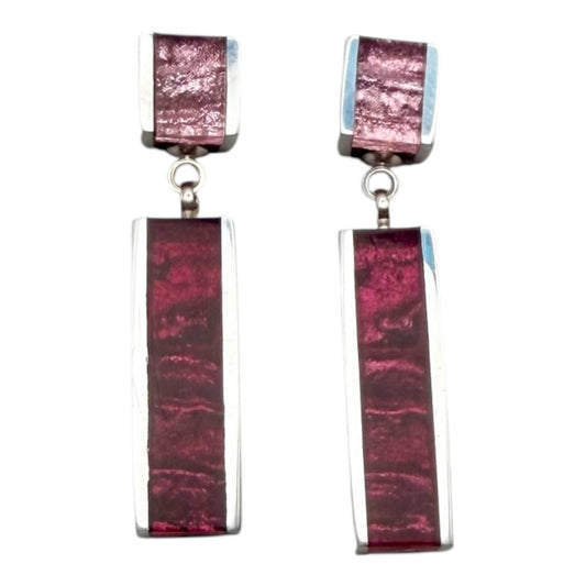 Peony Ribbons Shiny Double Drop Stud Earrings