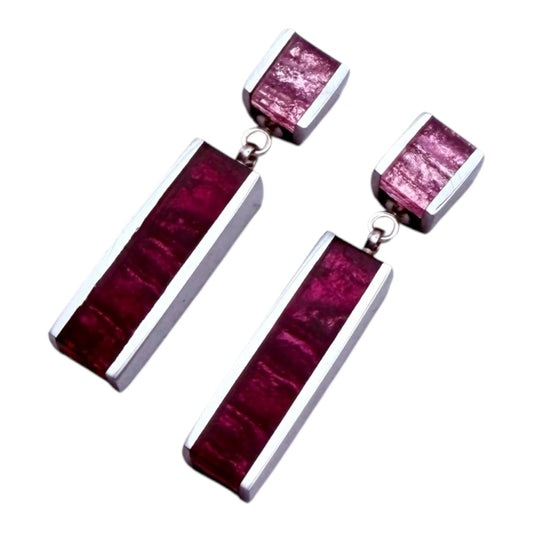 Peony Ribbons Shiny Double Drop Stud Earrings