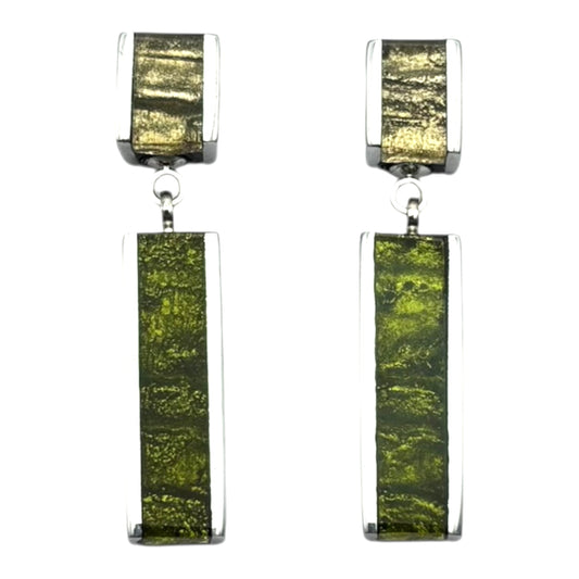 Pistachio Ribbons Shiny Double Drop Stud Earrings