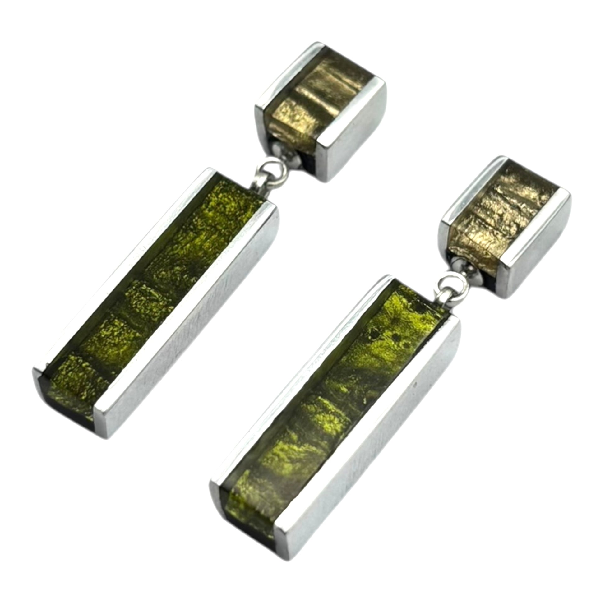 Pistachio Ribbons Shiny Double Drop Stud Earrings