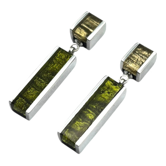 Pistachio Ribbons Shiny Double Drop Stud Earrings