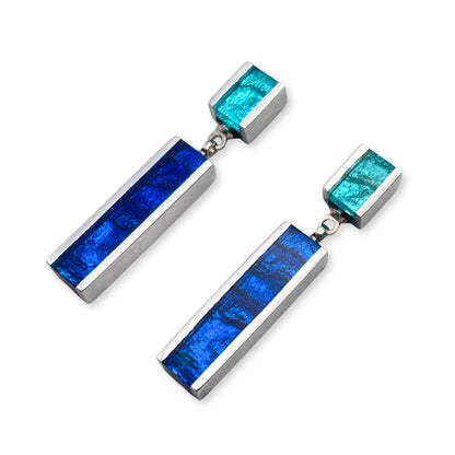 Turquoise Ribbons Shiny Double Drop Stud Earrings