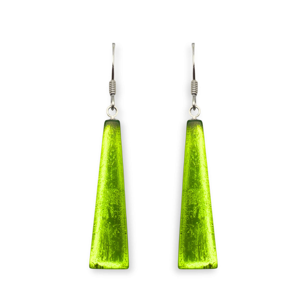 Lime Pinstripe Shiny Fish Hook Earrings