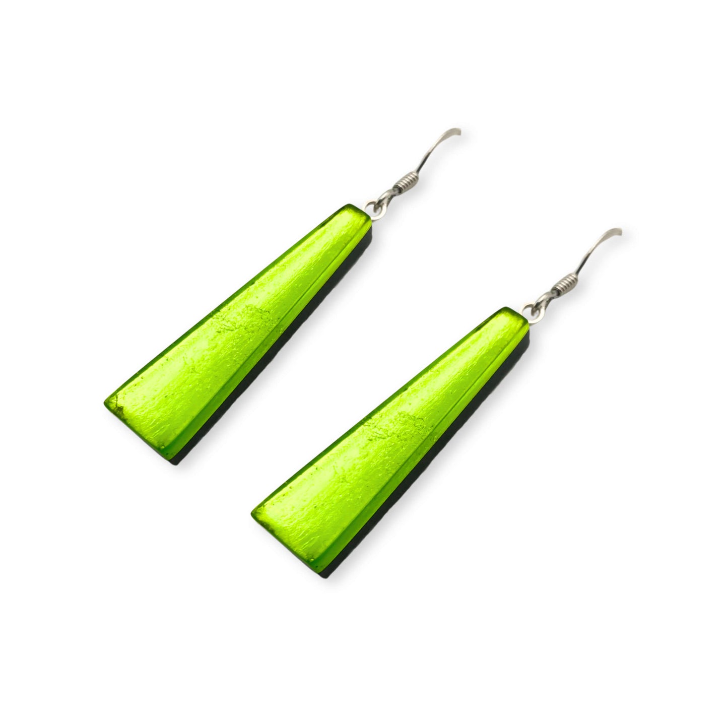 Lime Pinstripe Shiny Fish Hook Earrings