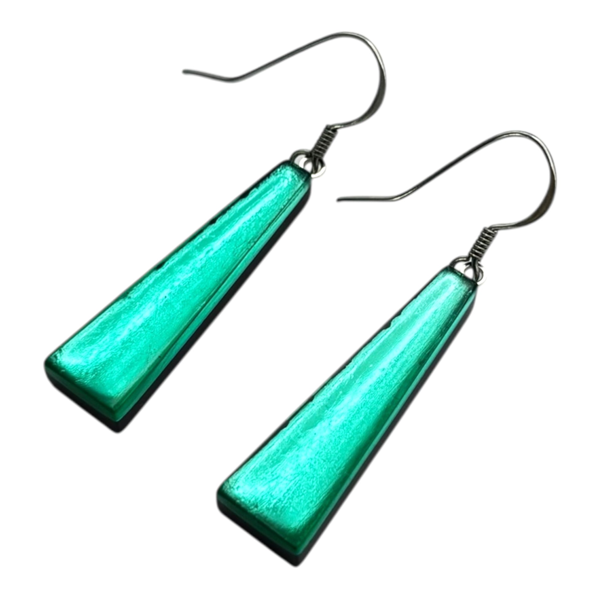 Mint Pinstripe Shiny Fish Hook Earrings