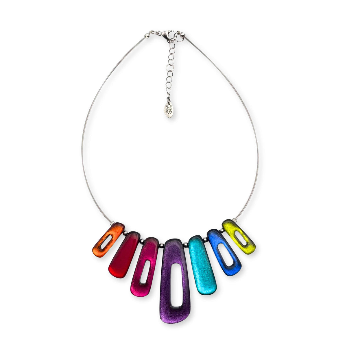 Rainbow Elongated Rectangles Shiny Necklace