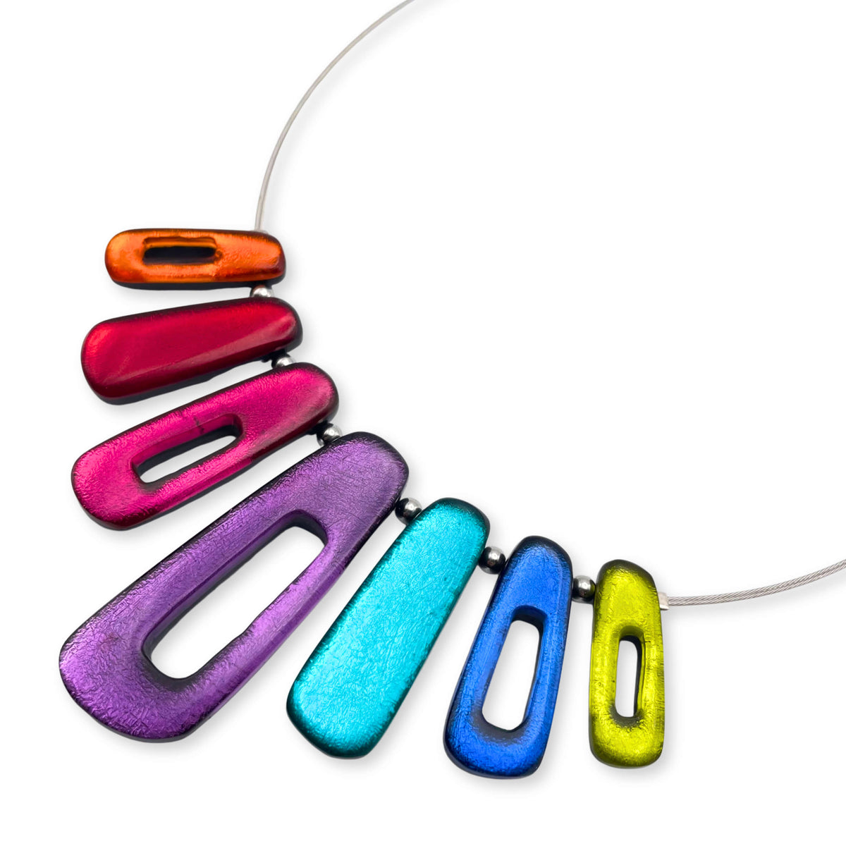 Rainbow Elongated Rectangles Shiny Necklace