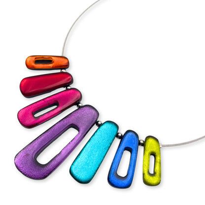 Rainbow Elongated Rectangles Shiny Necklace