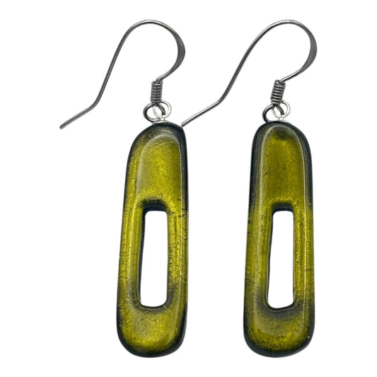 Pistachio Elongated Rectangles Shiny Fish Hook Earrings | The Jewellery Stop