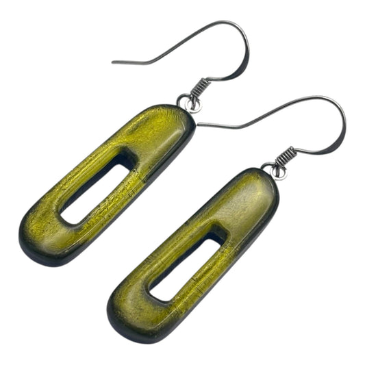 Pistachio Elongated Rectangles Shiny Fish Hook Earrings | The Jewellery Stop