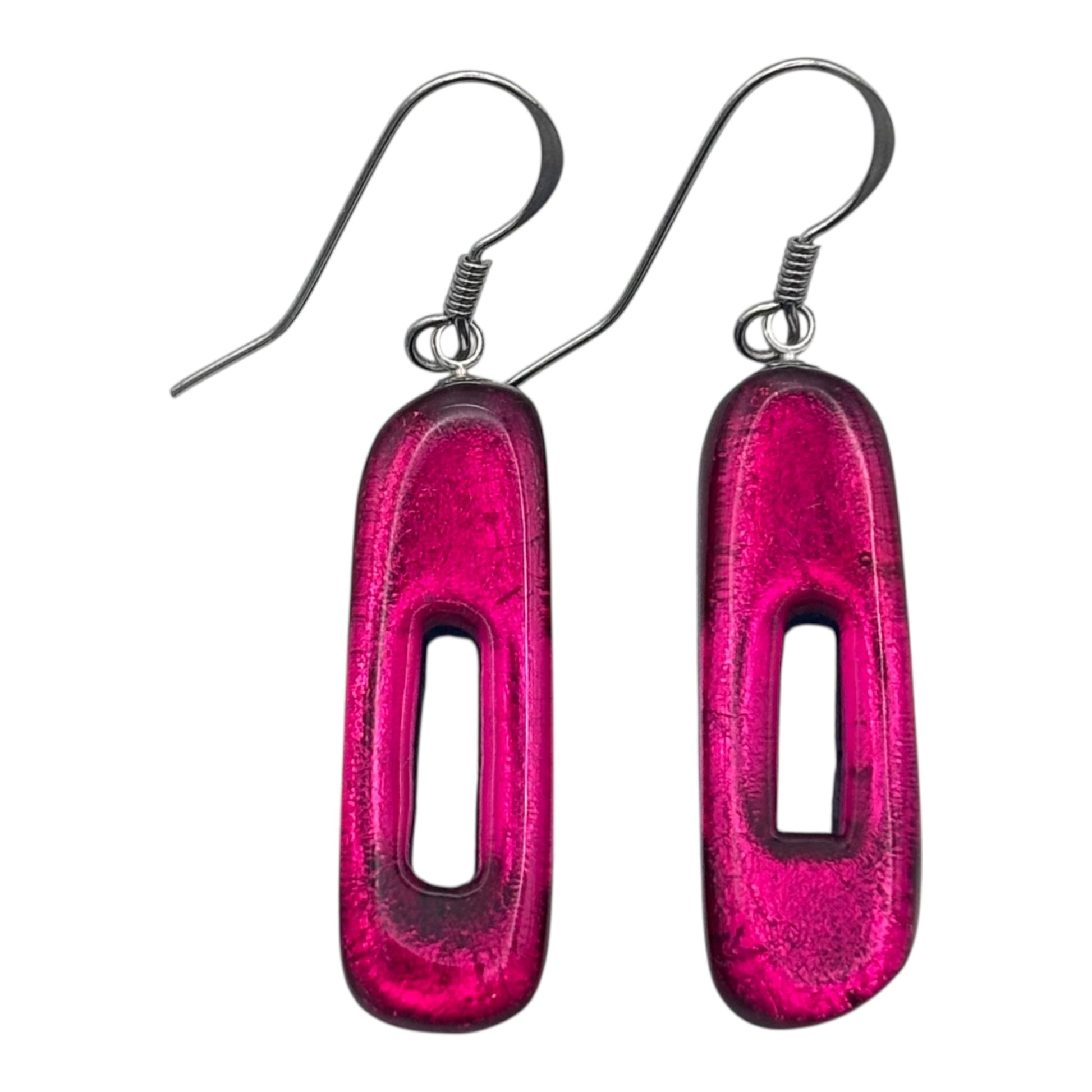 Tropical Elongated Rectangles Shiny Fish Hook Earrings