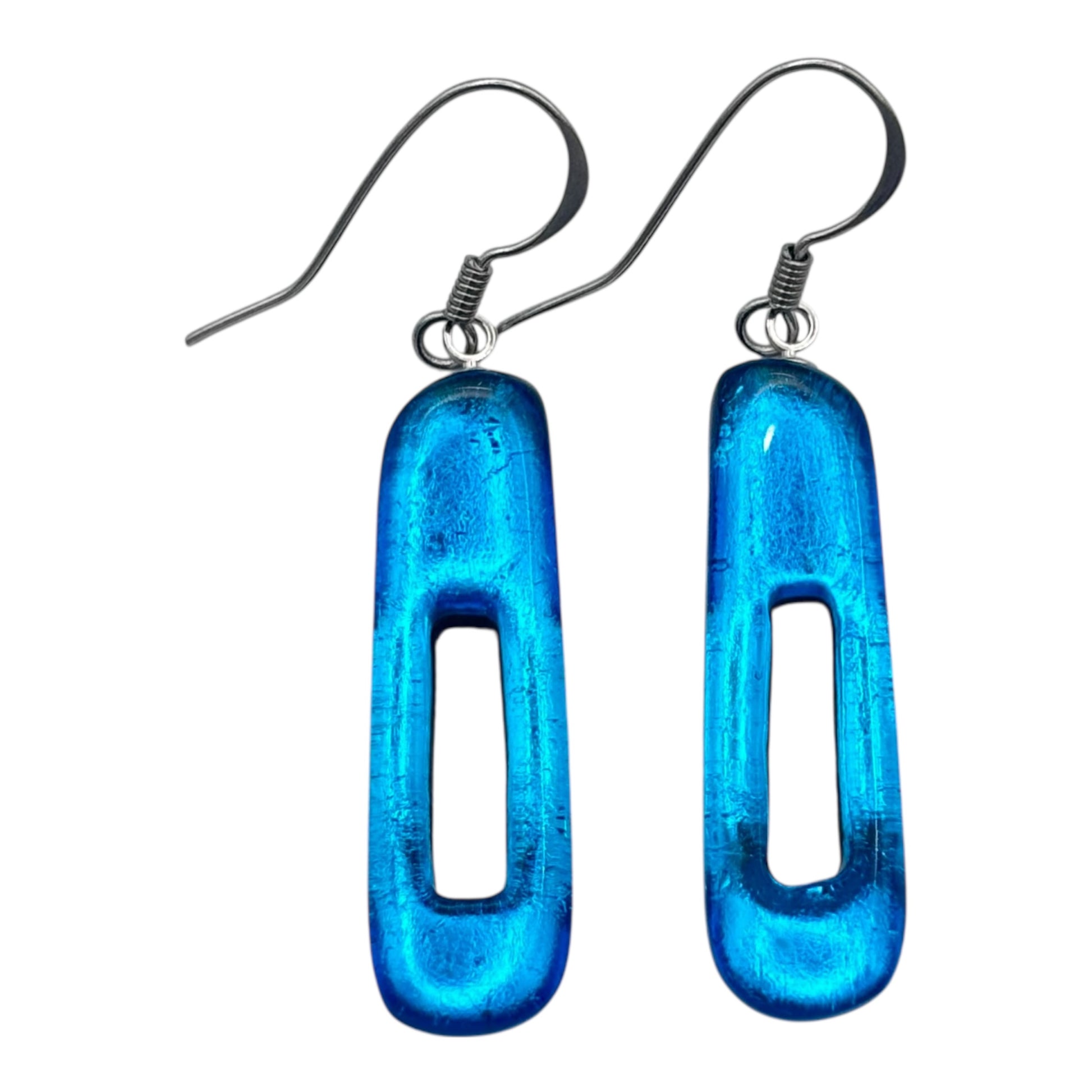 Turquoise Elongated Rectangles Shiny Fish Hook Earrings
