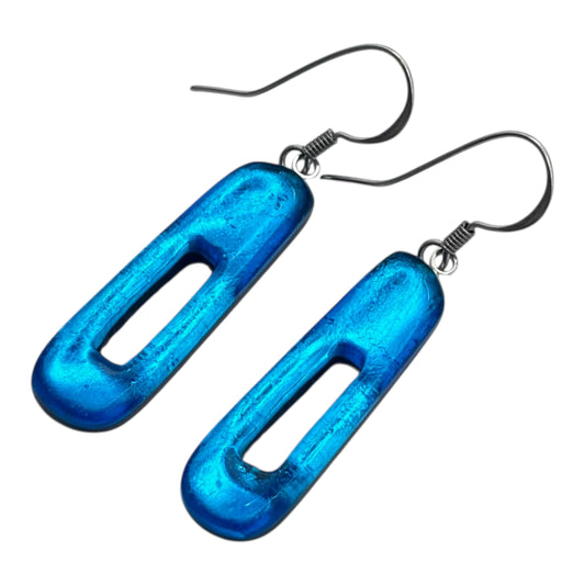 Turquoise Elongated Rectangles Shiny Fish Hook Earrings