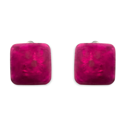 Flamingo Antique Square Matte Clip Earrings