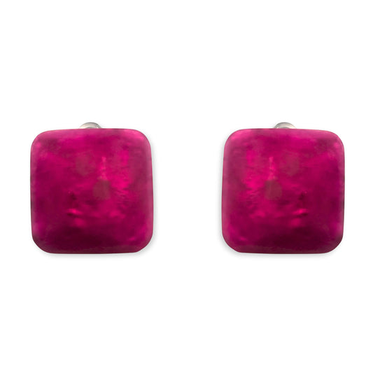 Flamingo Antique Square Matte Clip Earrings
