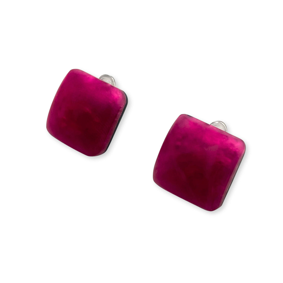 Flamingo Antique Square Matte Clip Earrings