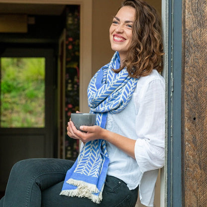 Bright Blue Chevron Jacquard Scarf | The Jewellery Stop
