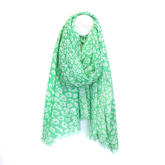 Green and White Animal Print Cotton Scarf