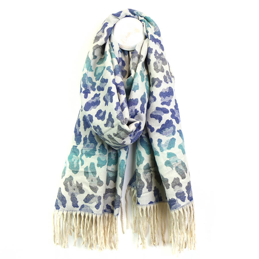Reversible Ombre Blue Mix Leopard Print Scarf | The Jewellery Stop