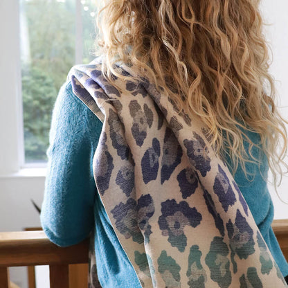 Reversible Ombre Blue Mix Leopard Print Scarf | The Jewellery Stop