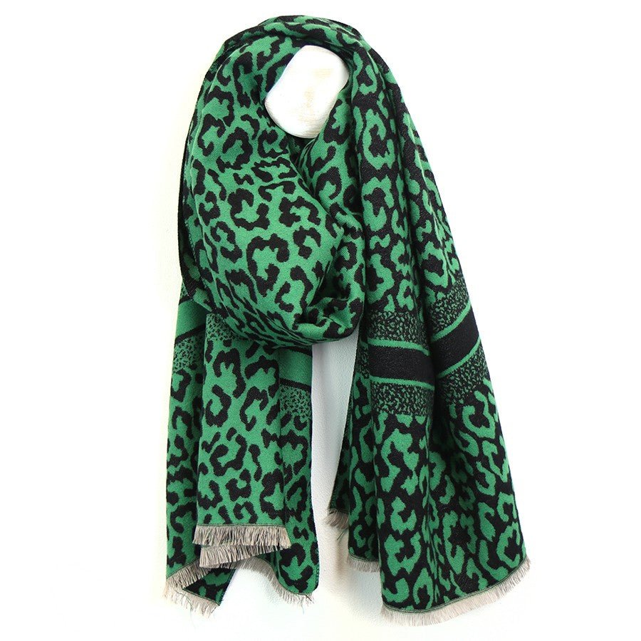 Green And Black Animal Print Jacquard Scarf | The Jewellery Stop