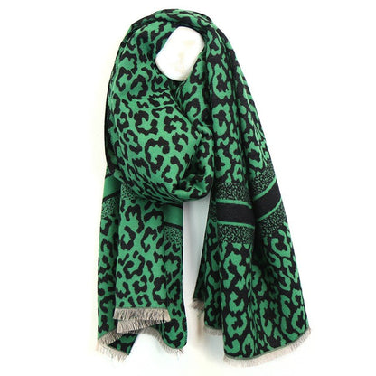 Green And Black Animal Print Jacquard Scarf | The Jewellery Stop
