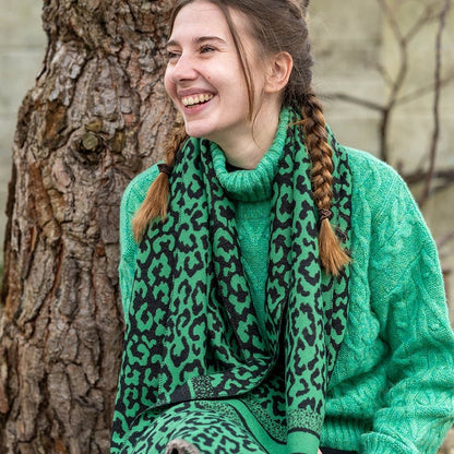 Green And Black Animal Print Jacquard Scarf | The Jewellery Stop