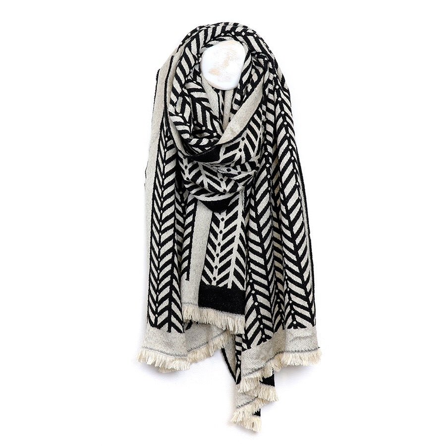 Black and Ecru Chevron Jacquard Scarf | The Jewellery Stop