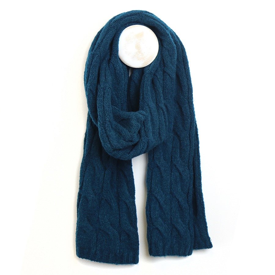 Dark Teal Cable Knit Scarf | The Jewellery Stop
