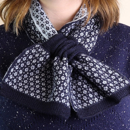 Navy And Pale Blue Tiny Flower Pull Through Scarf | The Jewellery Stop