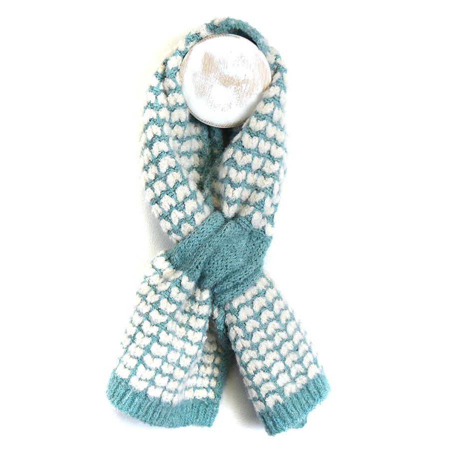 Duck Egg Knitted Heart Mini Pull Through Scarf | The Jewellery Stop