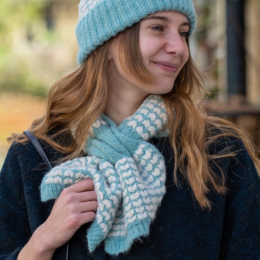 Duck Egg Knitted Heart Mini Pull Through Scarf | The Jewellery Stop