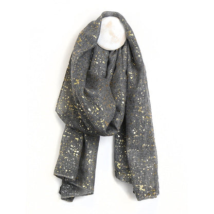 Smokey Grey Washed Finish Scarf With Gold Foil Speckles | The Jewellery Stop