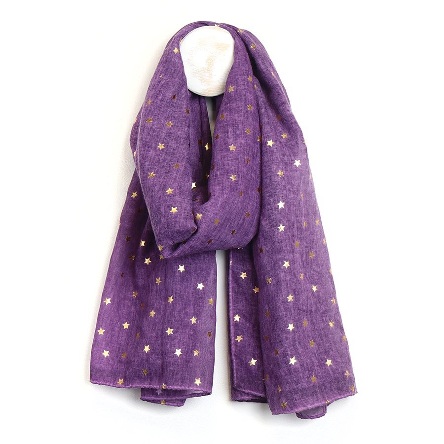 Purple Washed Finish Scarf With Rose Gold Foil Stars | The Jewellery Stop