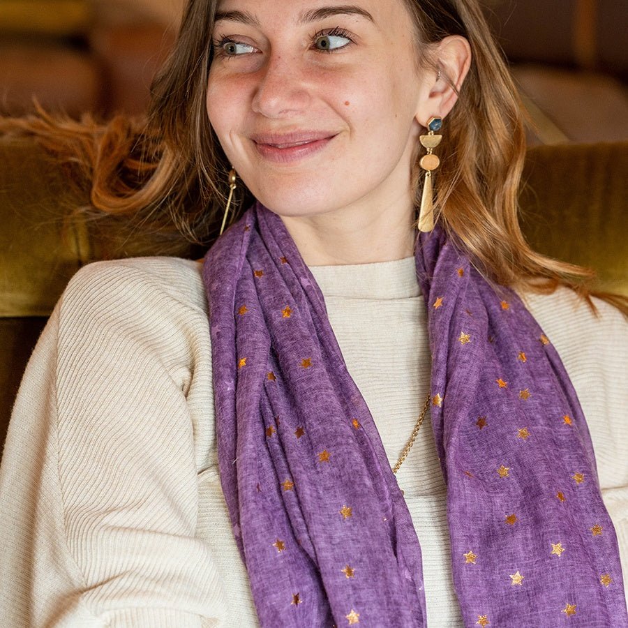 Purple Washed Finish Scarf With Rose Gold Foil Stars | The Jewellery Stop
