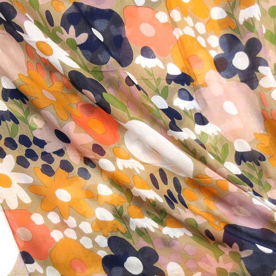 Orange, Navy and Taupe Spotty Floral Print Scarf | The Jewellery Stop